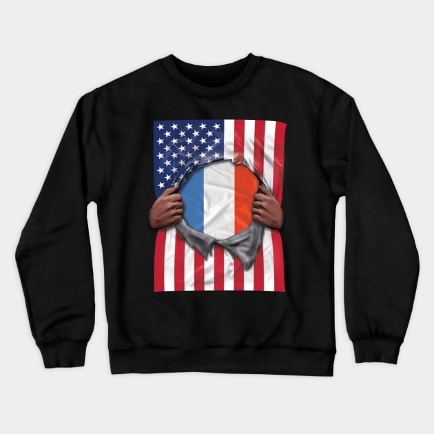 France Flag American Flag Ripped - Gift for French From France Crewneck Sweatshirt by Country Flags